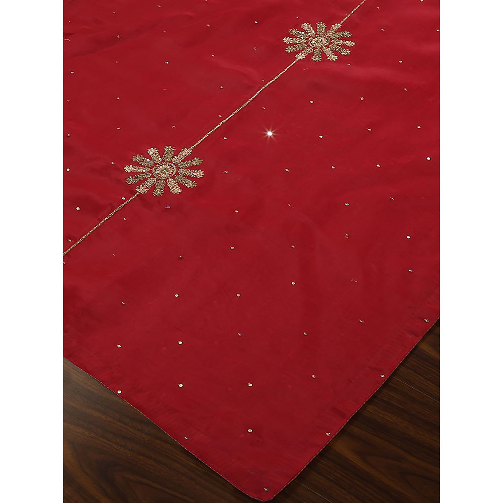 WeaverStory Red Embroidered Zardozi Dupatta