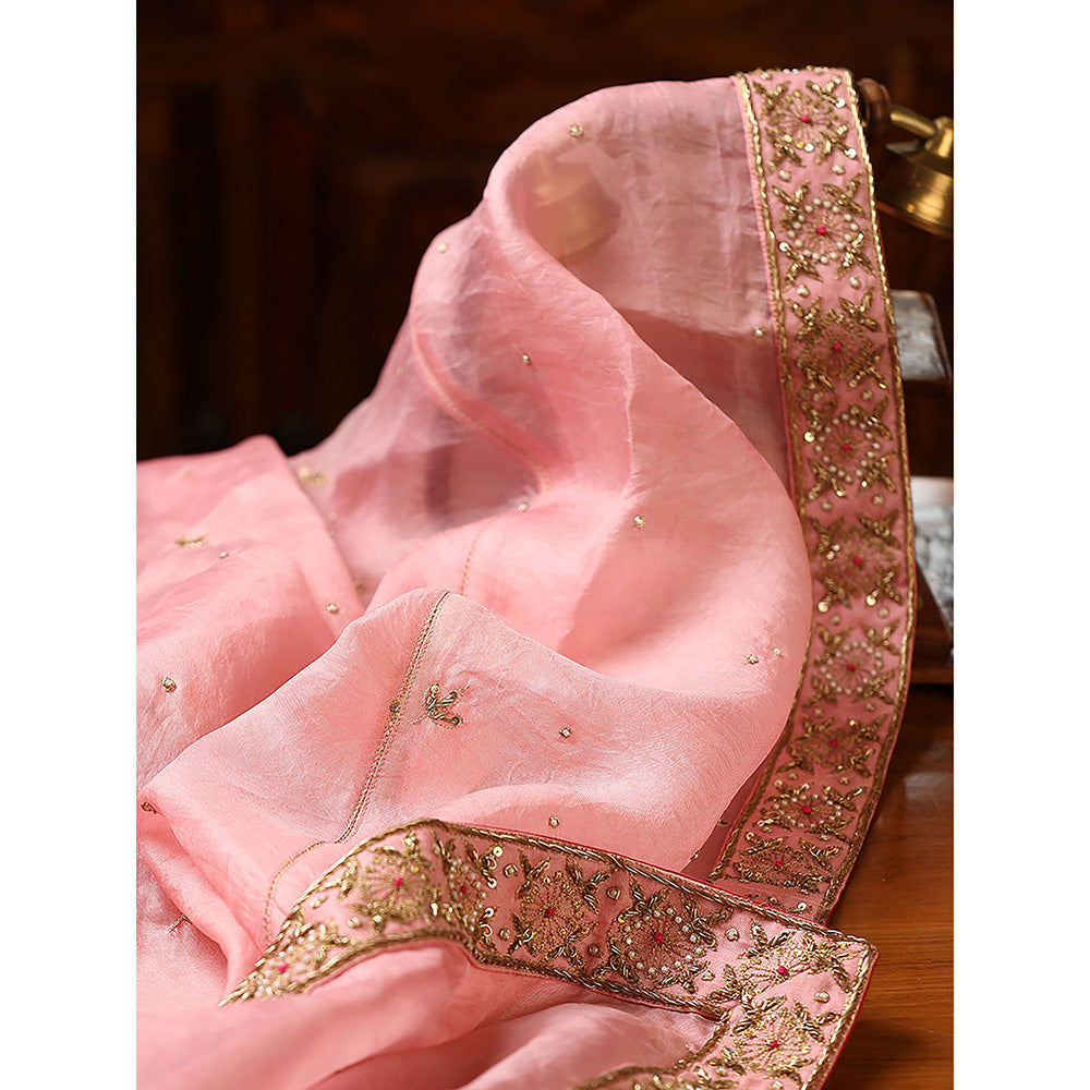WeaverStory Pink Zardozi Dupatta