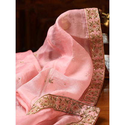WeaverStory Pink Zardozi Dupatta