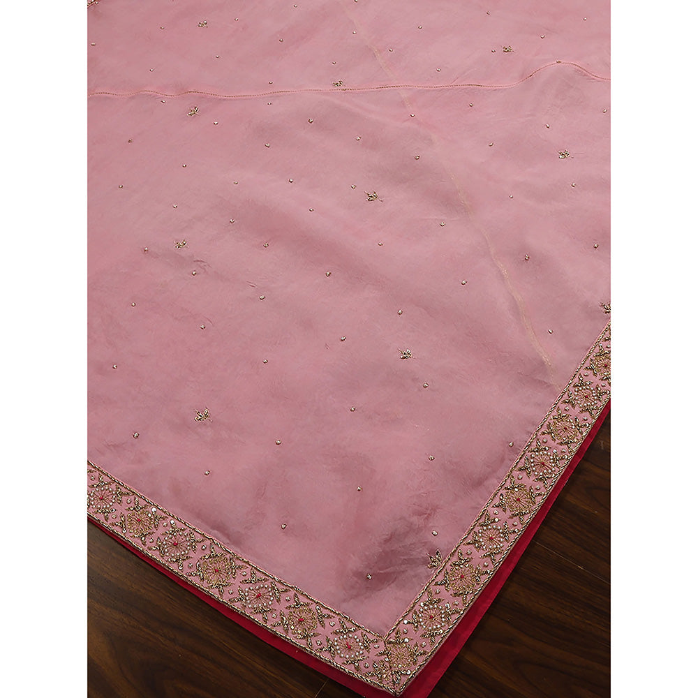 WeaverStory Pink Zardozi Dupatta