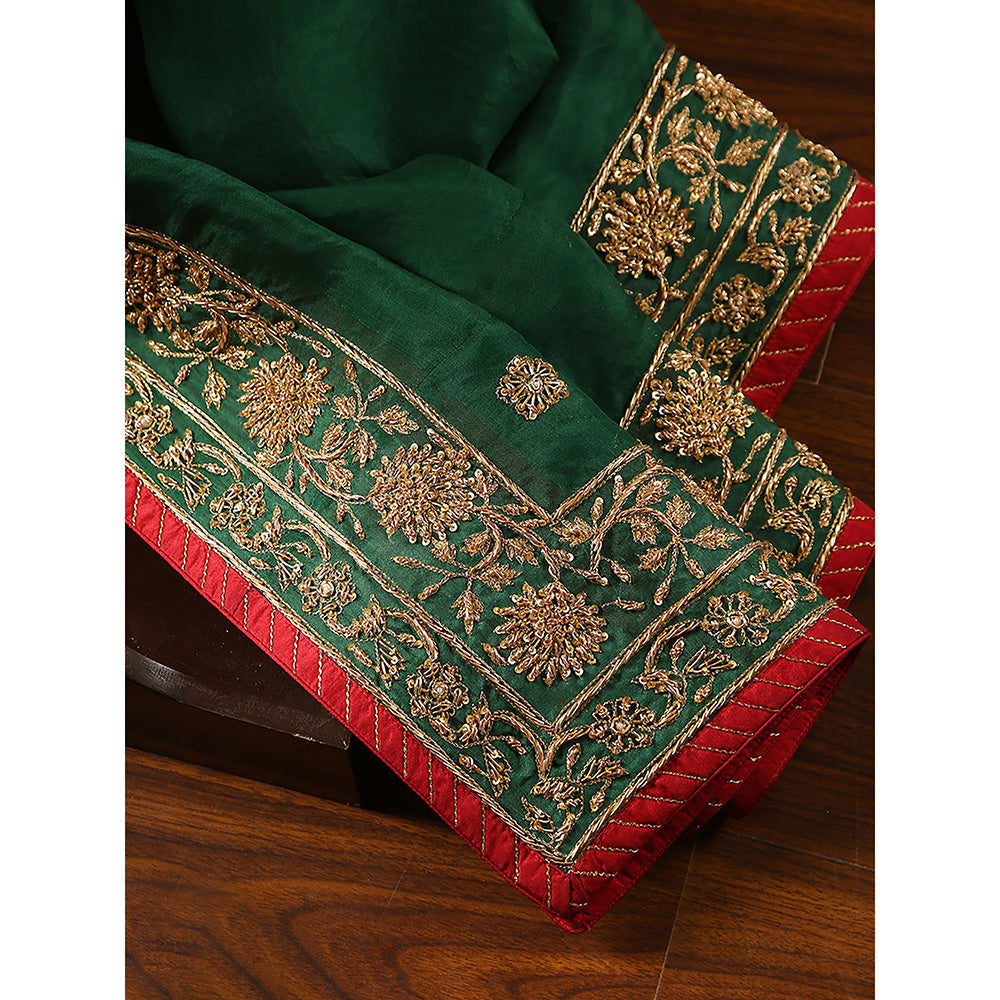 WeaverStory Deep Green Embroidered Dupatta
