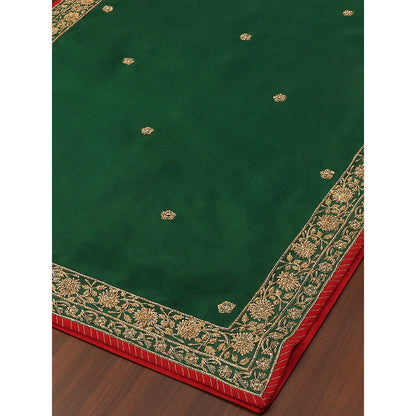 WeaverStory Deep Green Embroidered Dupatta