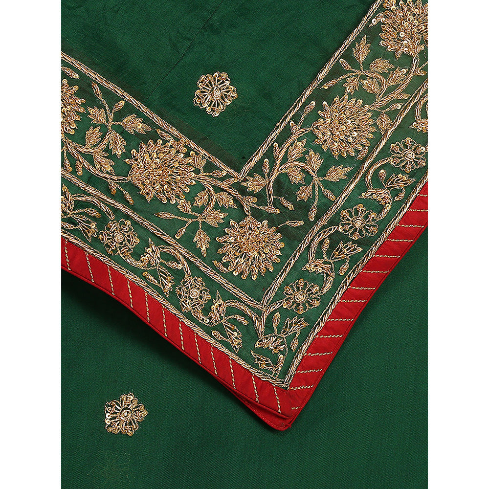 WeaverStory Deep Green Embroidered Dupatta