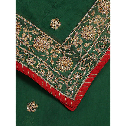 WeaverStory Deep Green Embroidered Dupatta
