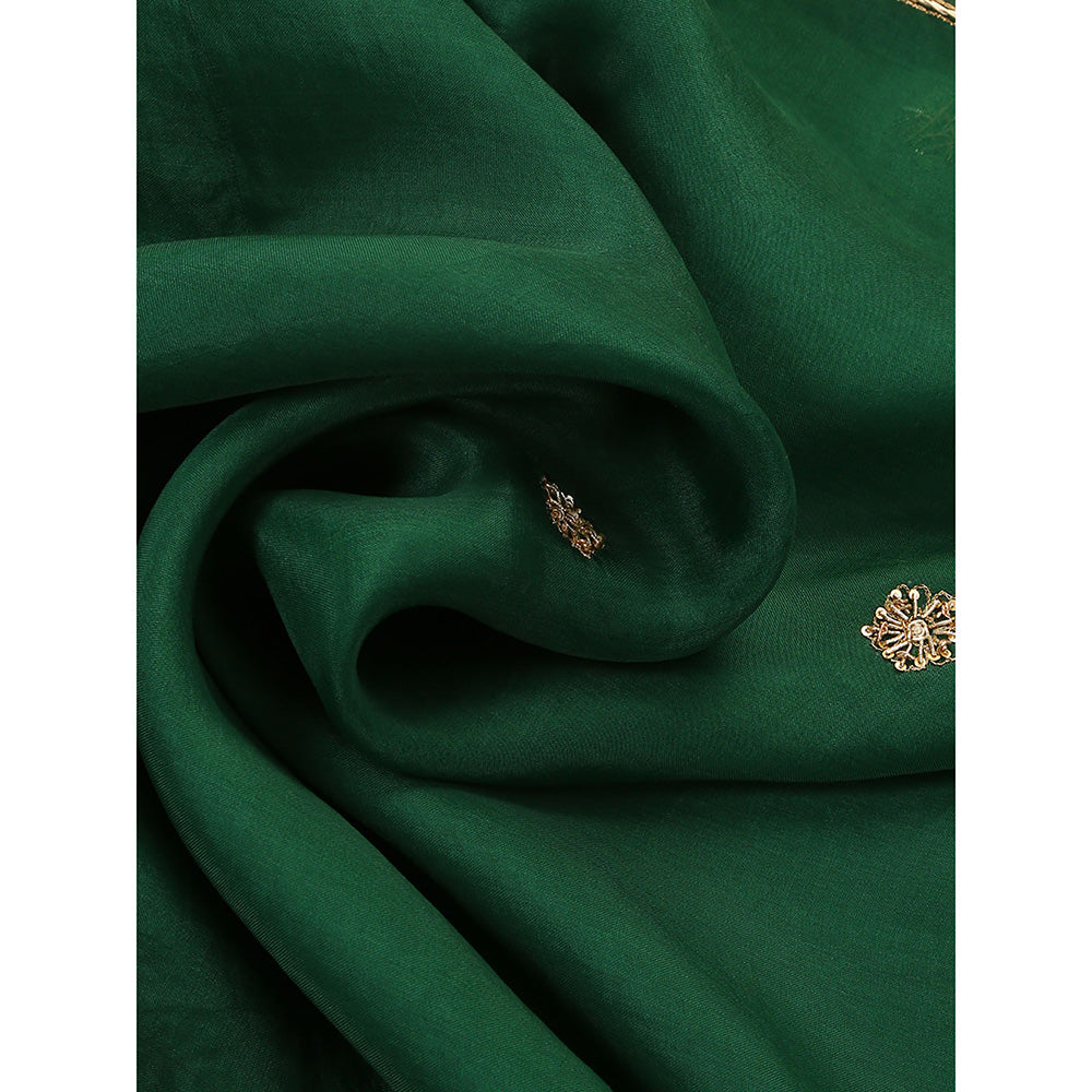 WeaverStory Deep Green Embroidered Dupatta