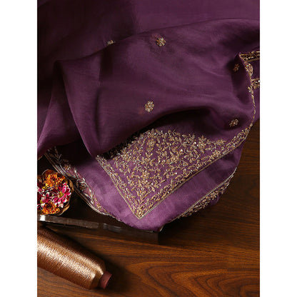 WeaverStory Purple Embroidered Zardozi Borders Dupatta