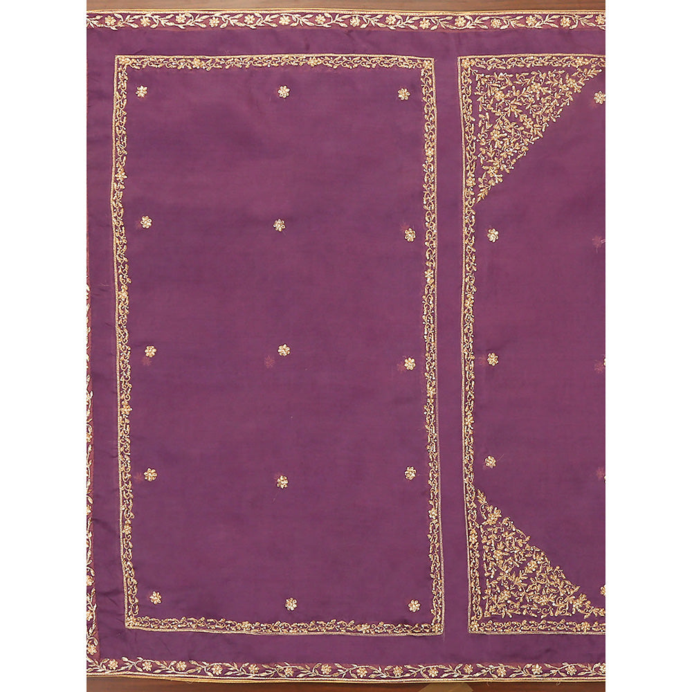 WeaverStory Purple Embroidered Zardozi Borders Dupatta