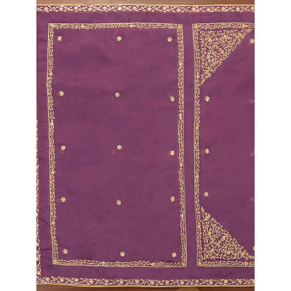 WeaverStory Purple Embroidered Zardozi Borders Dupatta