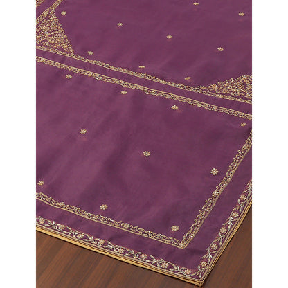 WeaverStory Purple Embroidered Zardozi Borders Dupatta