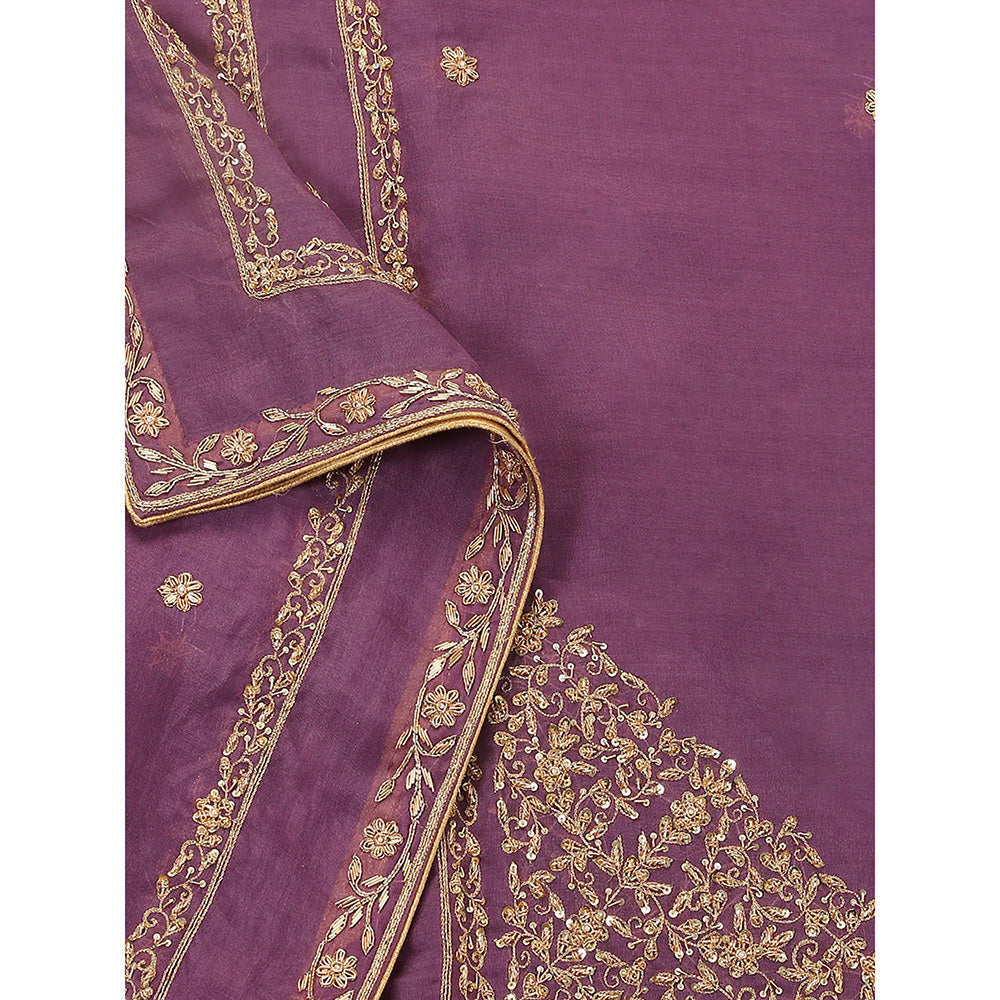 WeaverStory Purple Embroidered Zardozi Borders Dupatta