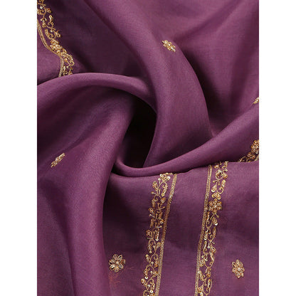 WeaverStory Purple Embroidered Zardozi Borders Dupatta