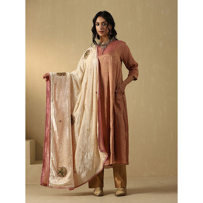 WeaverStory Cream Embroidered Dupatta