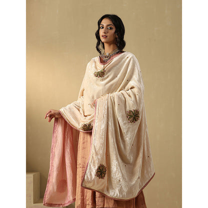 WeaverStory Cream Embroidered Dupatta