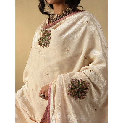 WeaverStory Cream Embroidered Dupatta