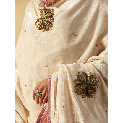WeaverStory Cream Embroidered Dupatta