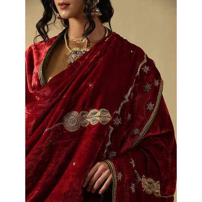 WeaverStory Maroon Embroidered Zardozi Dupatta