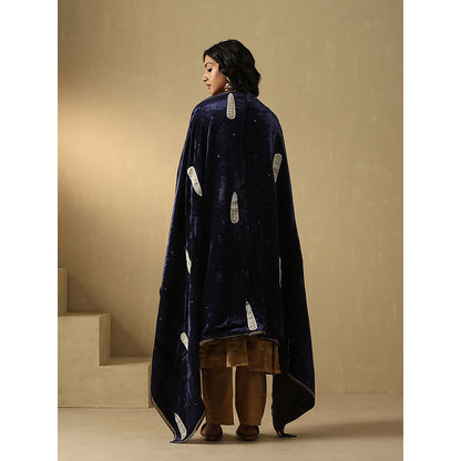 WeaverStory Navy Blue Embroidered Zardozi Dupatta