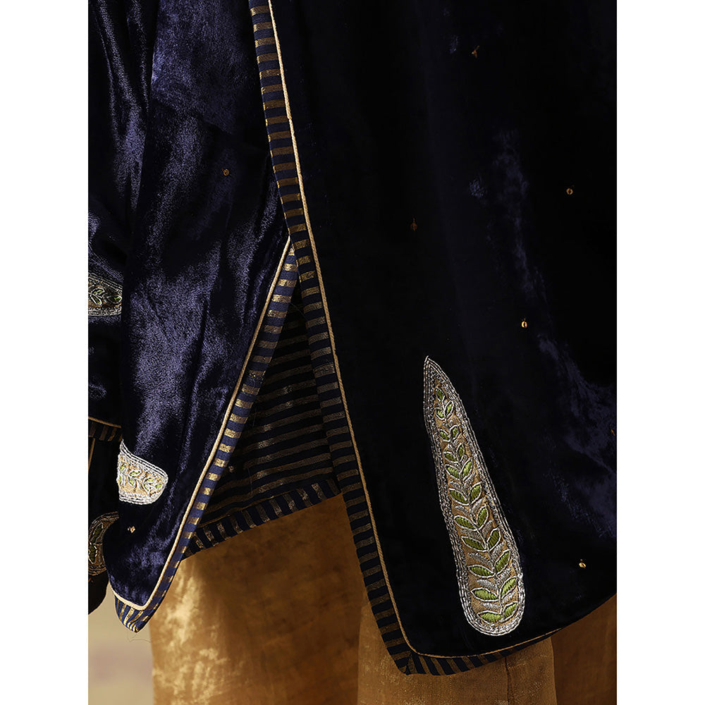 WeaverStory Navy Blue Embroidered Zardozi Dupatta