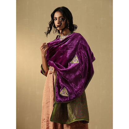 WeaverStory Purple Embroidered Zardozi Dupatta