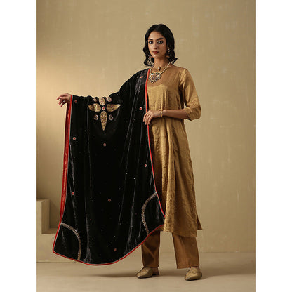 WeaverStory Black Embroidered Zardozi Dupatta