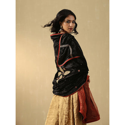 WeaverStory Black Embroidered Zardozi Dupatta