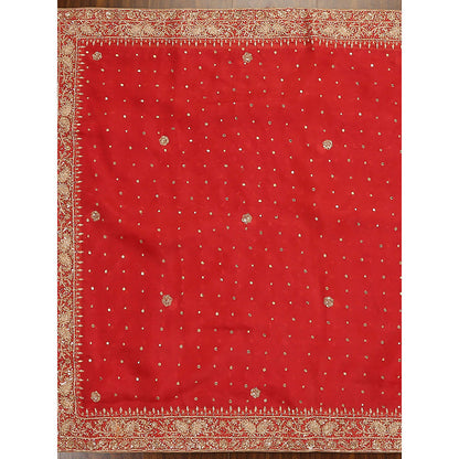 WeaverStory Red Embroidery Dupatta
