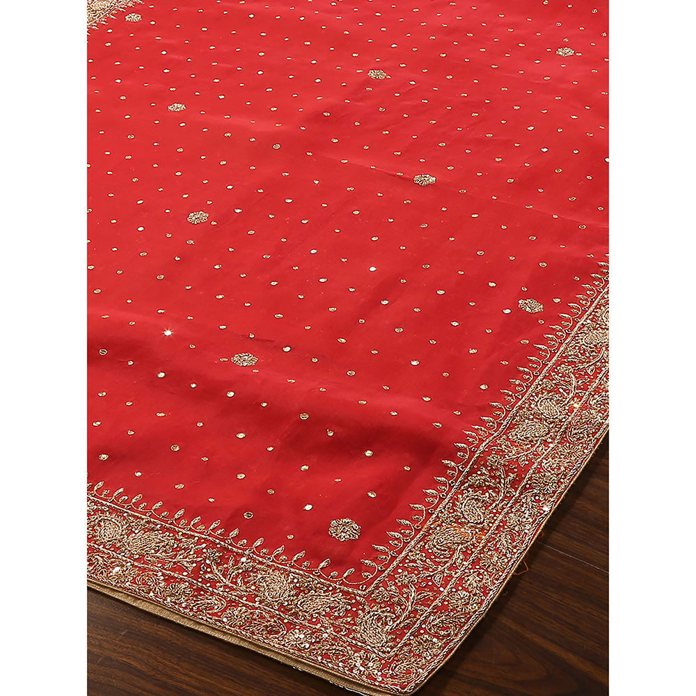 WeaverStory Red Embroidery Dupatta