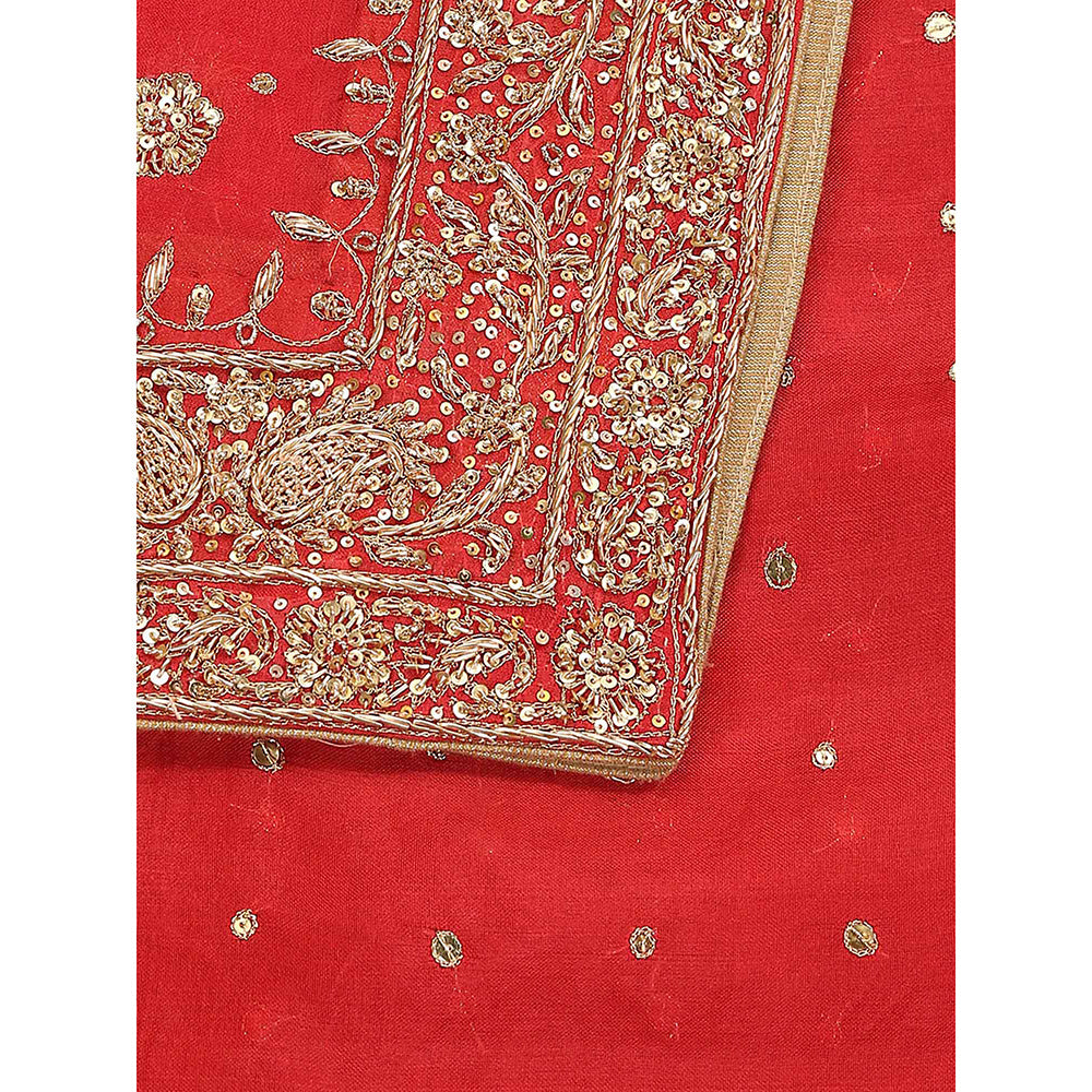 WeaverStory Red Embroidery Dupatta