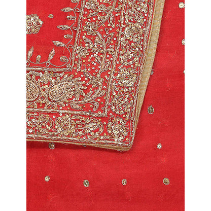 WeaverStory Red Embroidery Dupatta