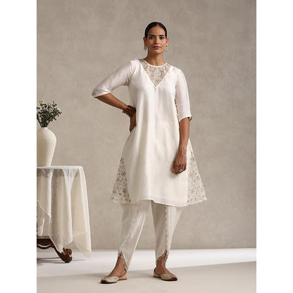 WeaverStory Off White Chanderi Embroidered Kurta with Dhoti and Dupatta (Set of 3)