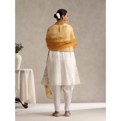 WeaverStory Off White Chanderi Embroidered Kurta with Dhoti and Dupatta (Set of 3)
