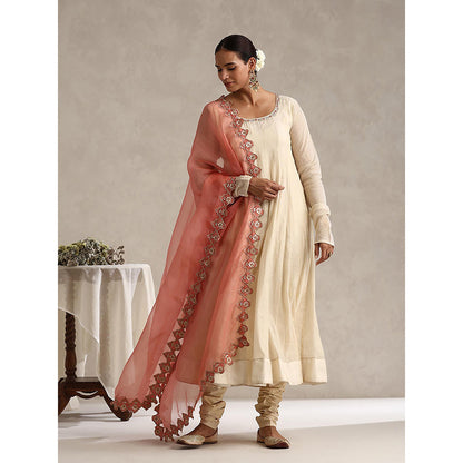 WeaverStory Off White Chanderi Embroidered Anarkali with Churidar and Dupatta (Set of 3)