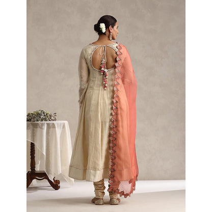 WeaverStory Off White Chanderi Embroidered Anarkali with Churidar and Dupatta (Set of 3)