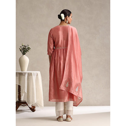 WeaverStory Chanderi Embroidered Gathered Anarkali with Pant and Dupatta (Set of 3)