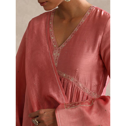 WeaverStory Chanderi Embroidered Gathered Anarkali with Pant and Dupatta (Set of 3)