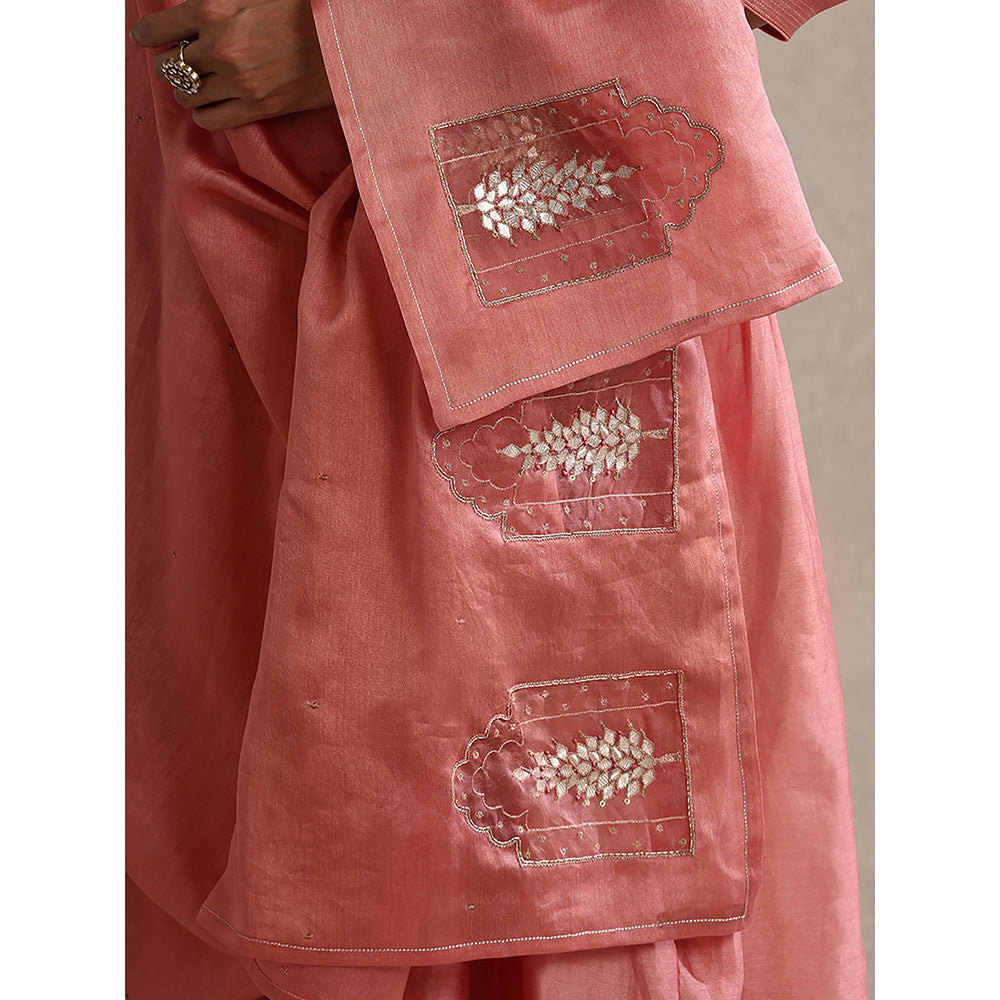 WeaverStory Chanderi Embroidered Gathered Anarkali with Pant and Dupatta (Set of 3)