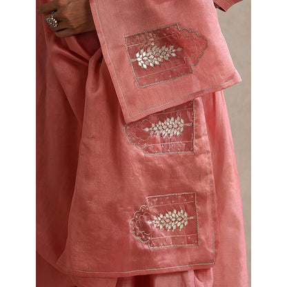 WeaverStory Chanderi Embroidered Gathered Anarkali with Pant and Dupatta (Set of 3)