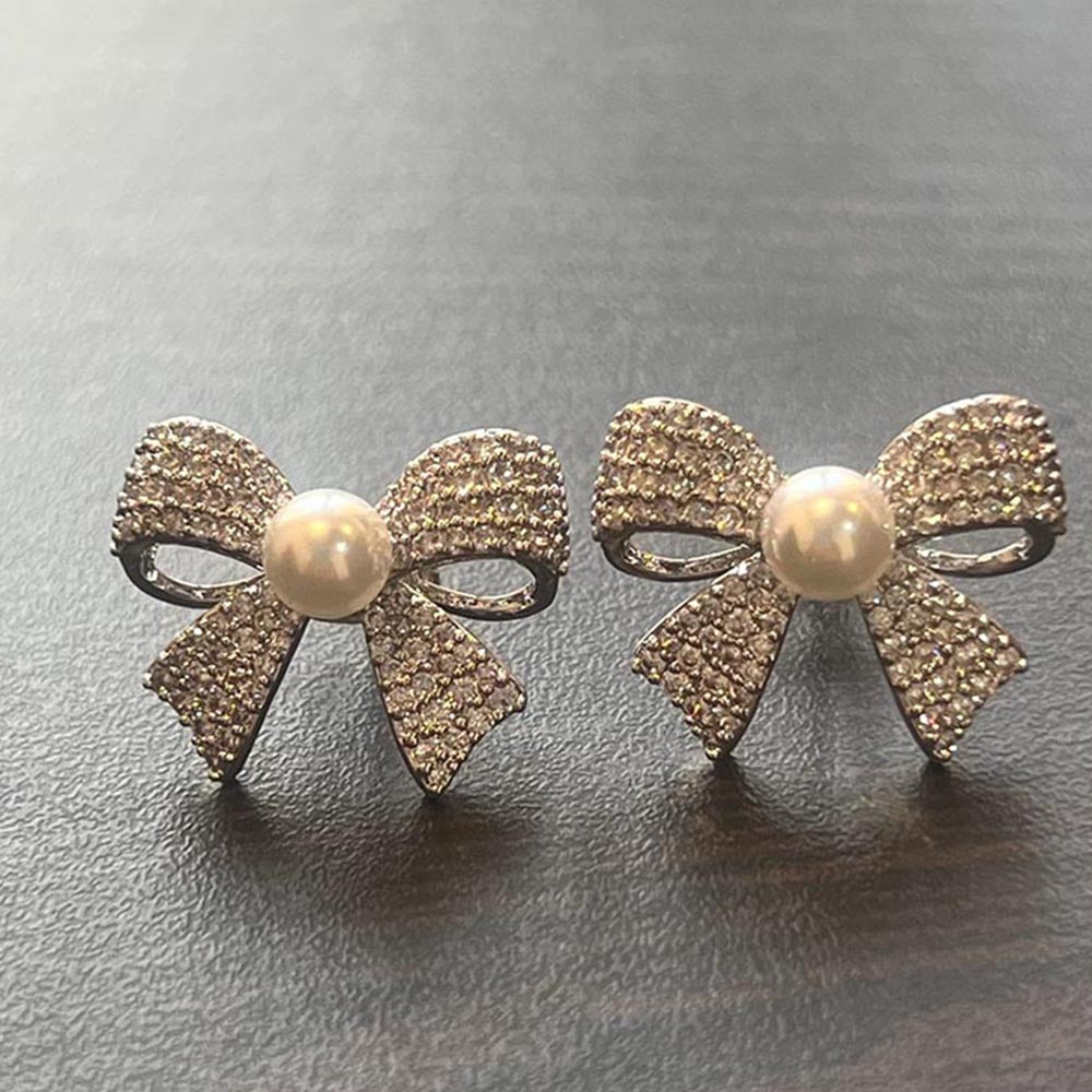 WRAPGAME INDIA Iced Bow Pearl Stud Earring