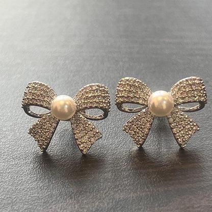 WRAPGAME INDIA Iced Bow Pearl Stud Earring