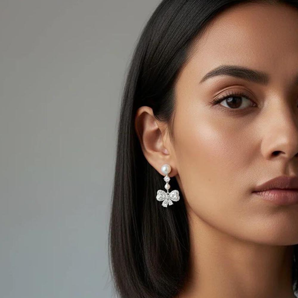 WRAPGAME INDIA Pearl Diamonte Bow Earring