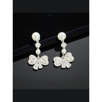 WRAPGAME INDIA Pearl Diamonte Bow Earring