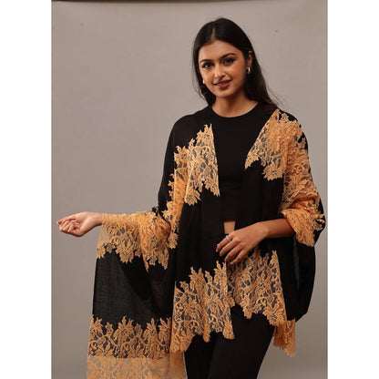 Wrapture By Suzanne Hibiscus Panels In Black And Gold Shawl