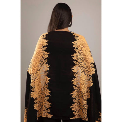 Wrapture By Suzanne Hibiscus Panels In Black And Gold Shawl