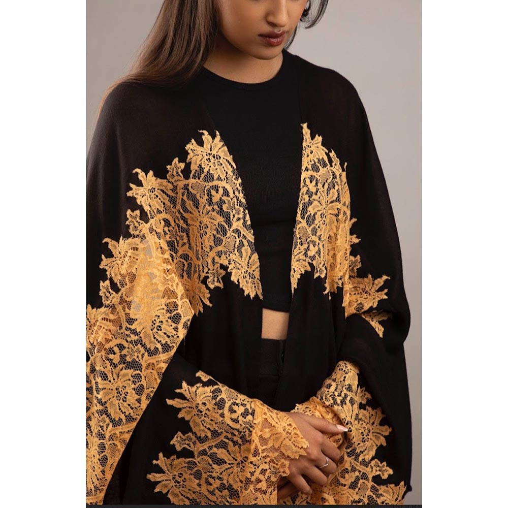 Wrapture By Suzanne Hibiscus Panels In Black And Gold Shawl