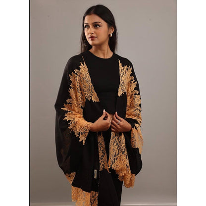 Wrapture By Suzanne Hibiscus Panels In Black And Gold Shawl