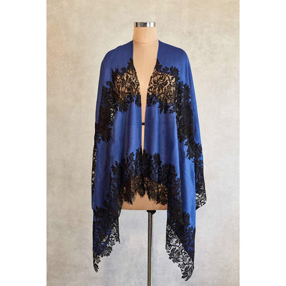Wrapture By Suzanne Hibiscus Panels In Dark Blue And Black Shawl