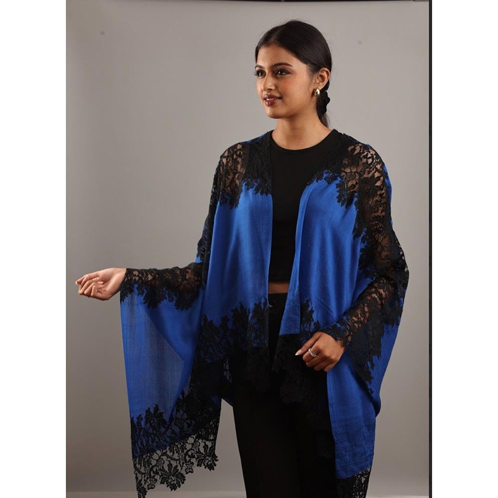 Wrapture By Suzanne Hibiscus Panels In Dark Blue And Black Shawl