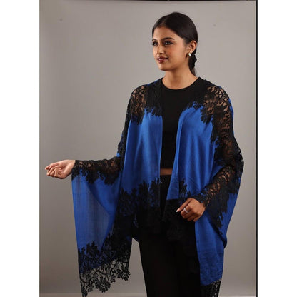 Wrapture By Suzanne Hibiscus Panels In Dark Blue And Black Shawl