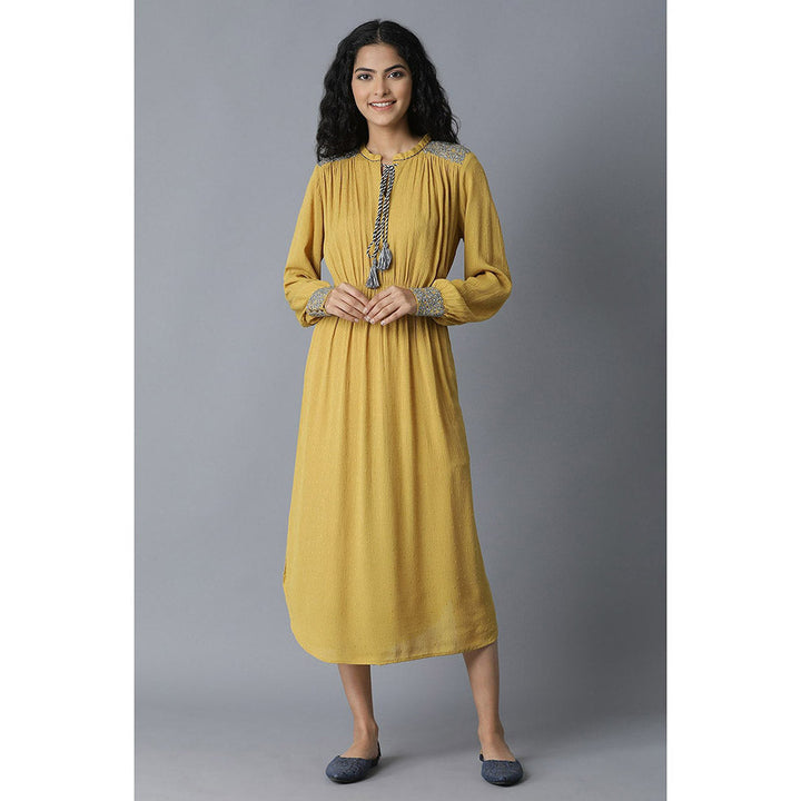 W Yellow Embroidered Midi Dress