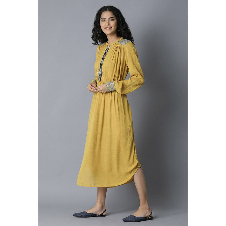 W Yellow Embroidered Midi Dress